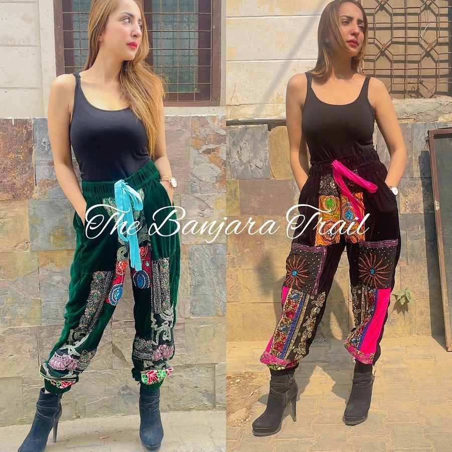 Embellished velvet pants - banjaratrailEmbellished velvet pants71417484