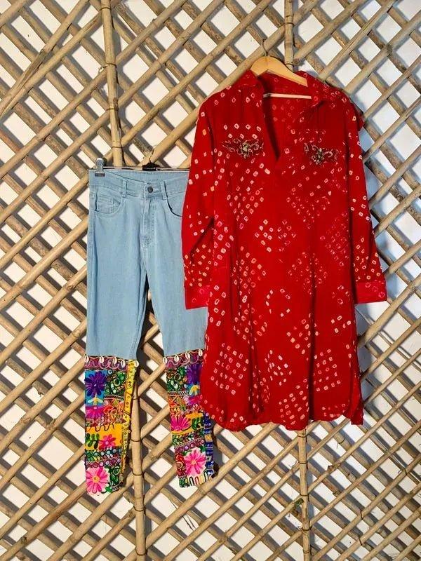 Floral jeans and bandhani kurta set - banjaratrail