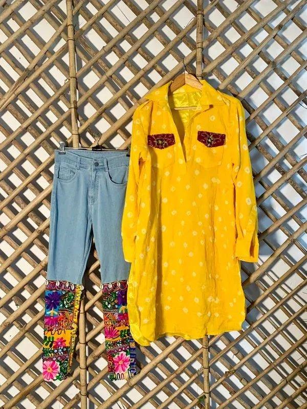 Floral jeans and bandhani kurta set - banjaratrail
