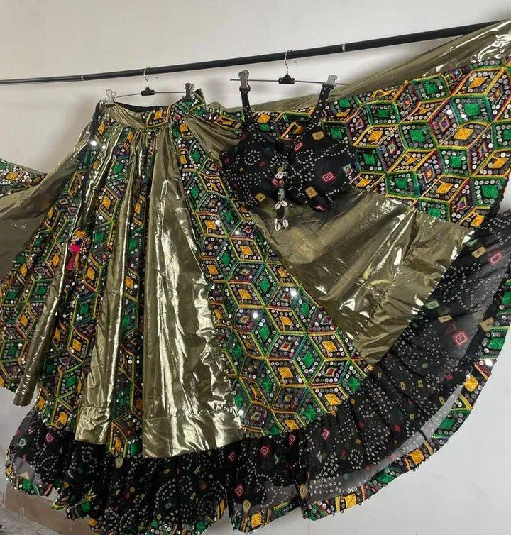 Golden metallic skirt and bandhani blouse - banjaratrail