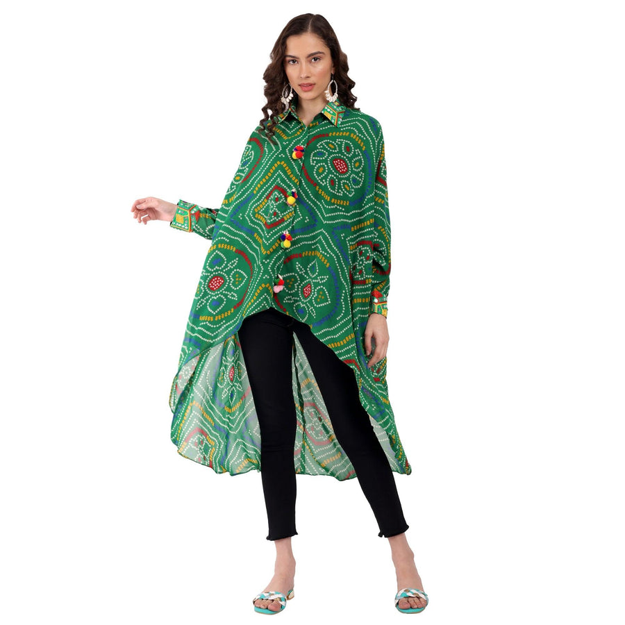 Green Bandhini High Low Shirt - banjaratrail