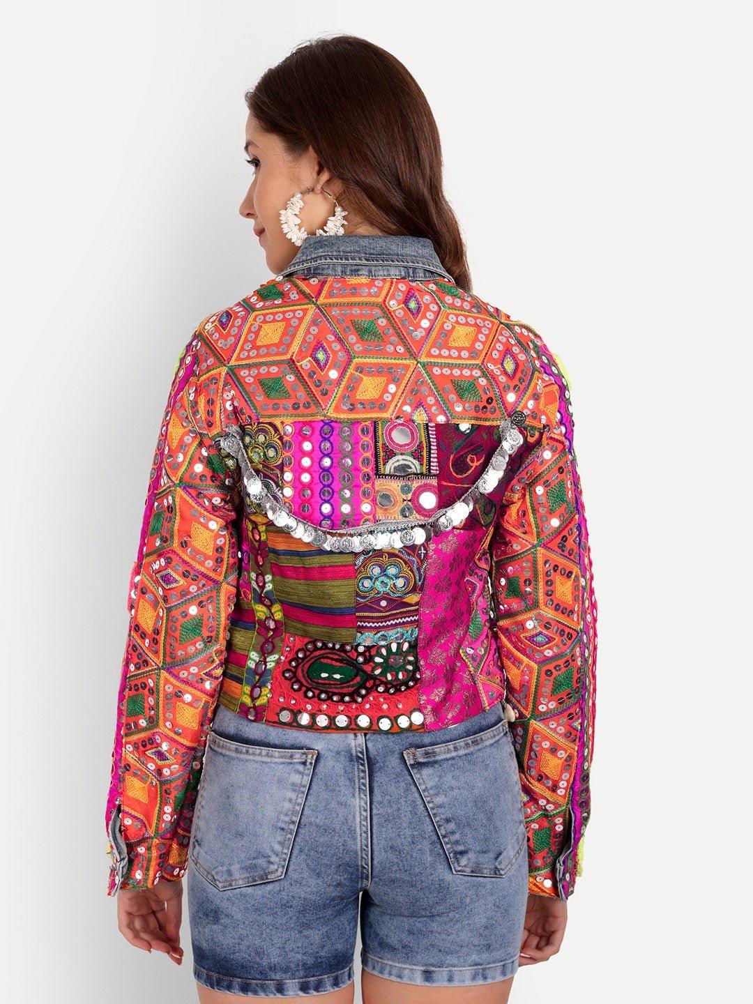 Veste Courte Boho Ethnik Vintage Flashback - Taille M - Multicolore Coton - Occasion Très Bon État
