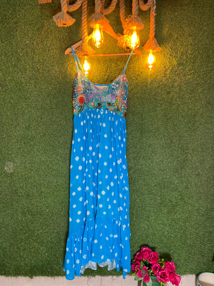 Ocean breeze bandhini maxi dress ( blue )