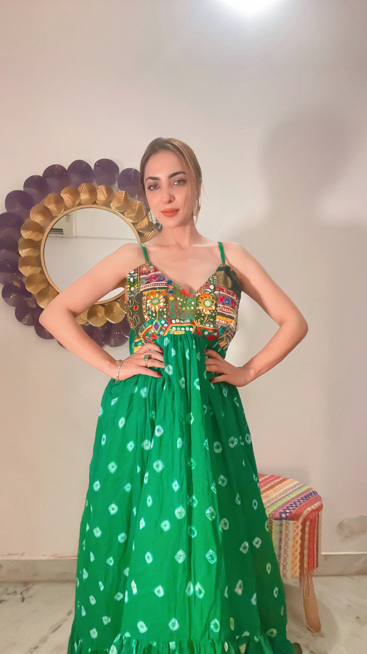 Emerald enchantment bandhini maxi dress