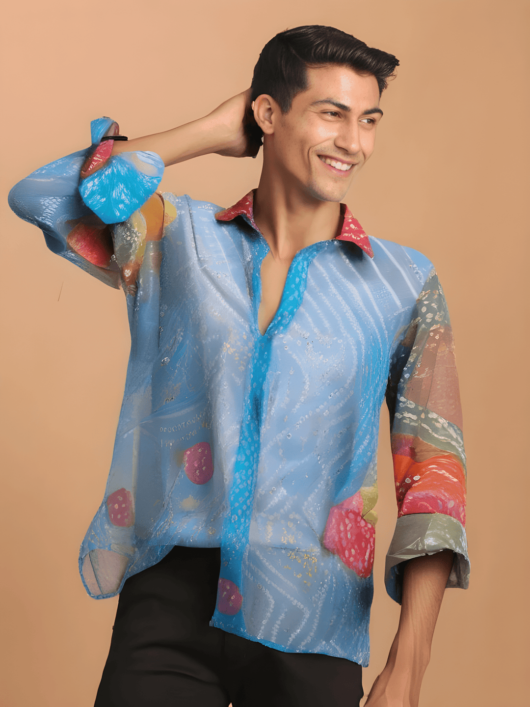 Men's bandhini shirt in Georgette - Blue - banjaratrail