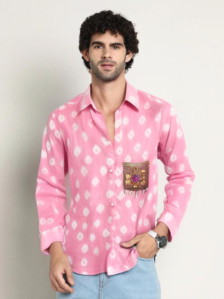 Men's bandhini shirt - Pink - banjaratrail