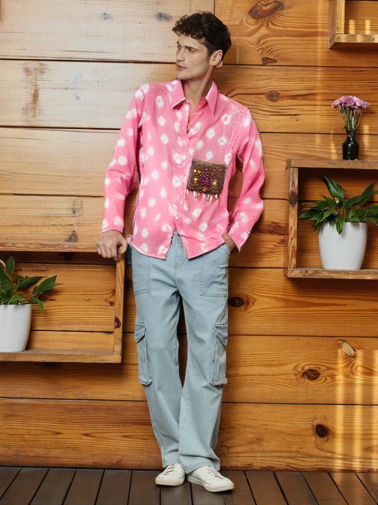 Men's bandhini shirt - Pink - banjaratrail