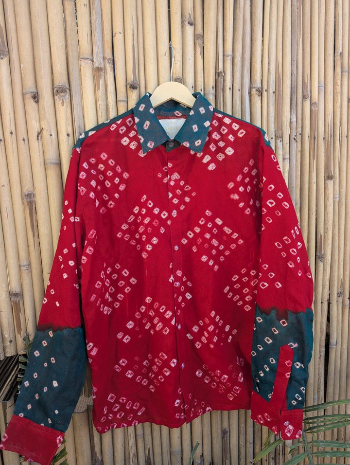 Men's bandhini shirt - Red & Green - banjaratrail