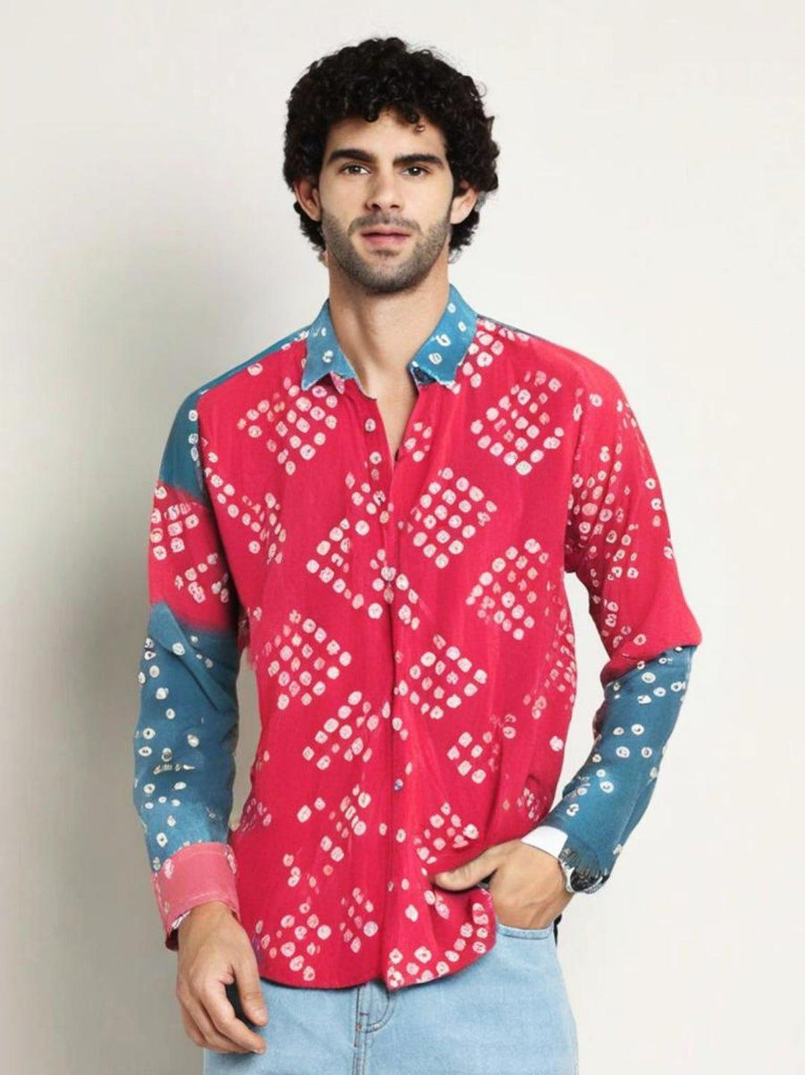 Men's bandhini shirt - Red & Green - banjaratrail