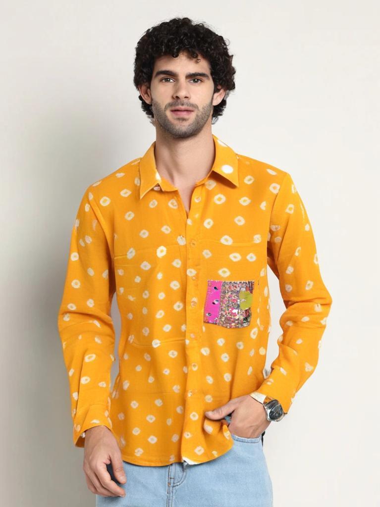 Men's bandhini shirt - Yellow - banjaratrail
