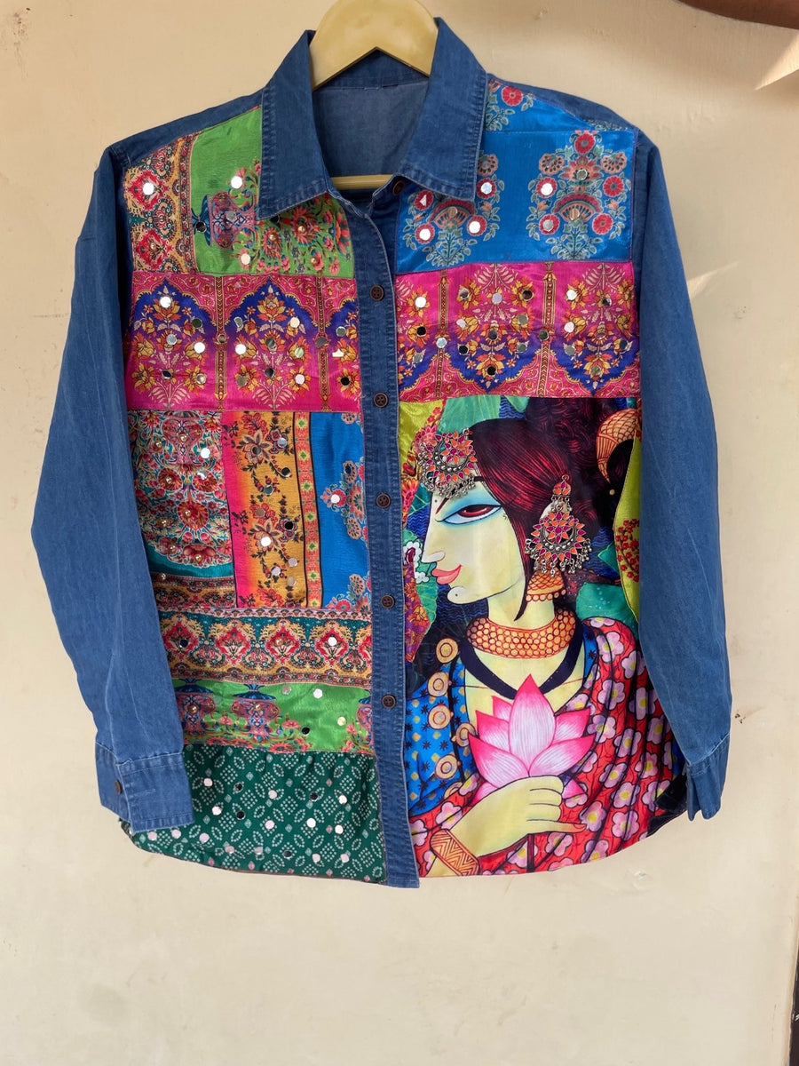 Men's Embellished Denim Shirt - Mumtaz - banjaratrailMen's Embellished Denim Shirt - Mumtaz