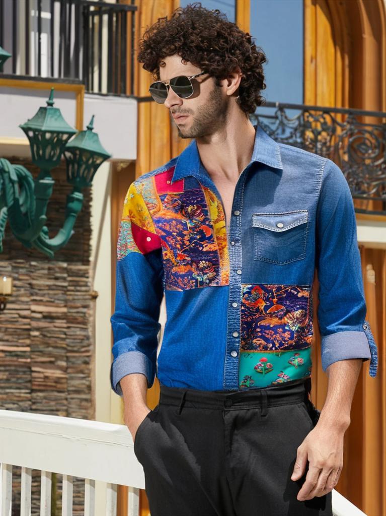 Men's Mirror Print Patches Shirt - banjaratrailMen's Mirror Print Patches Shirt