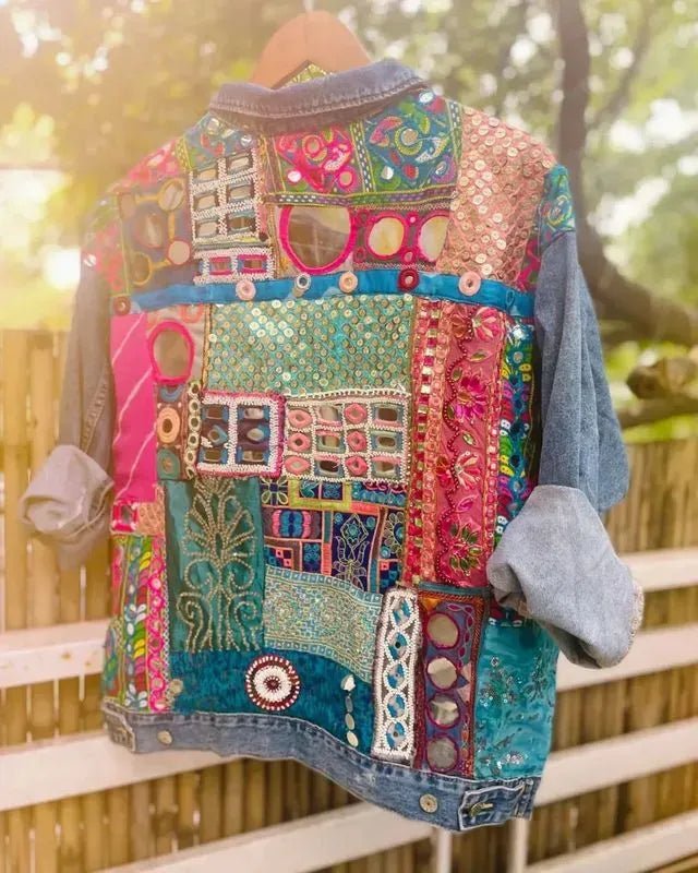 Mirror embellished patchwork jacket - banjaratrailMirror embellished patchwork jacket54937385