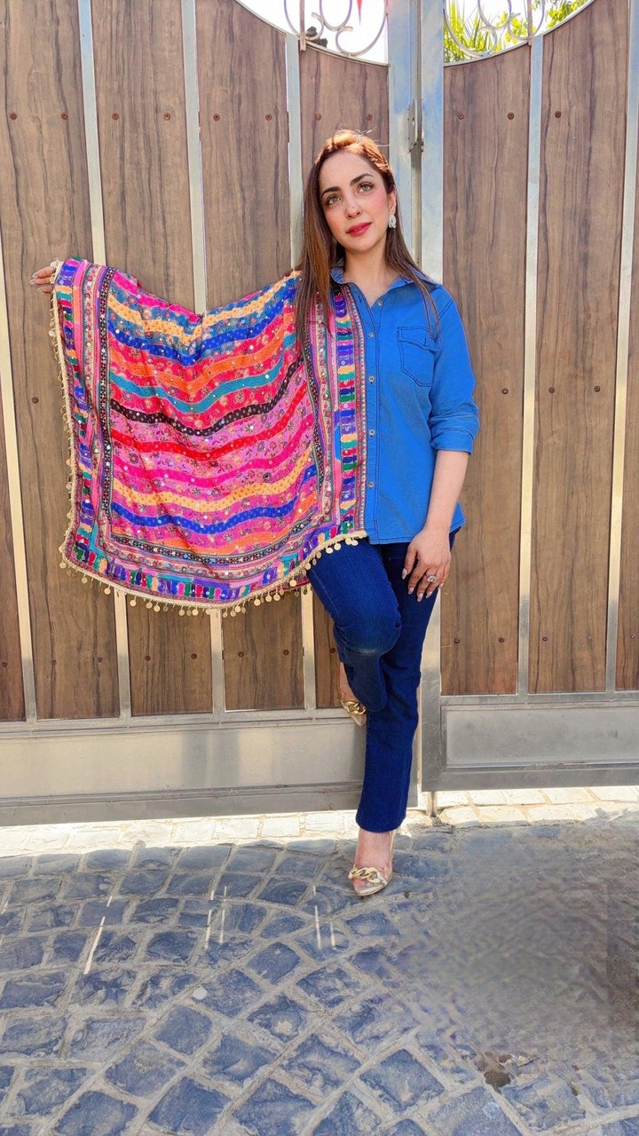 Mirror Print Sleeve Denim Shirt - banjaratrail
