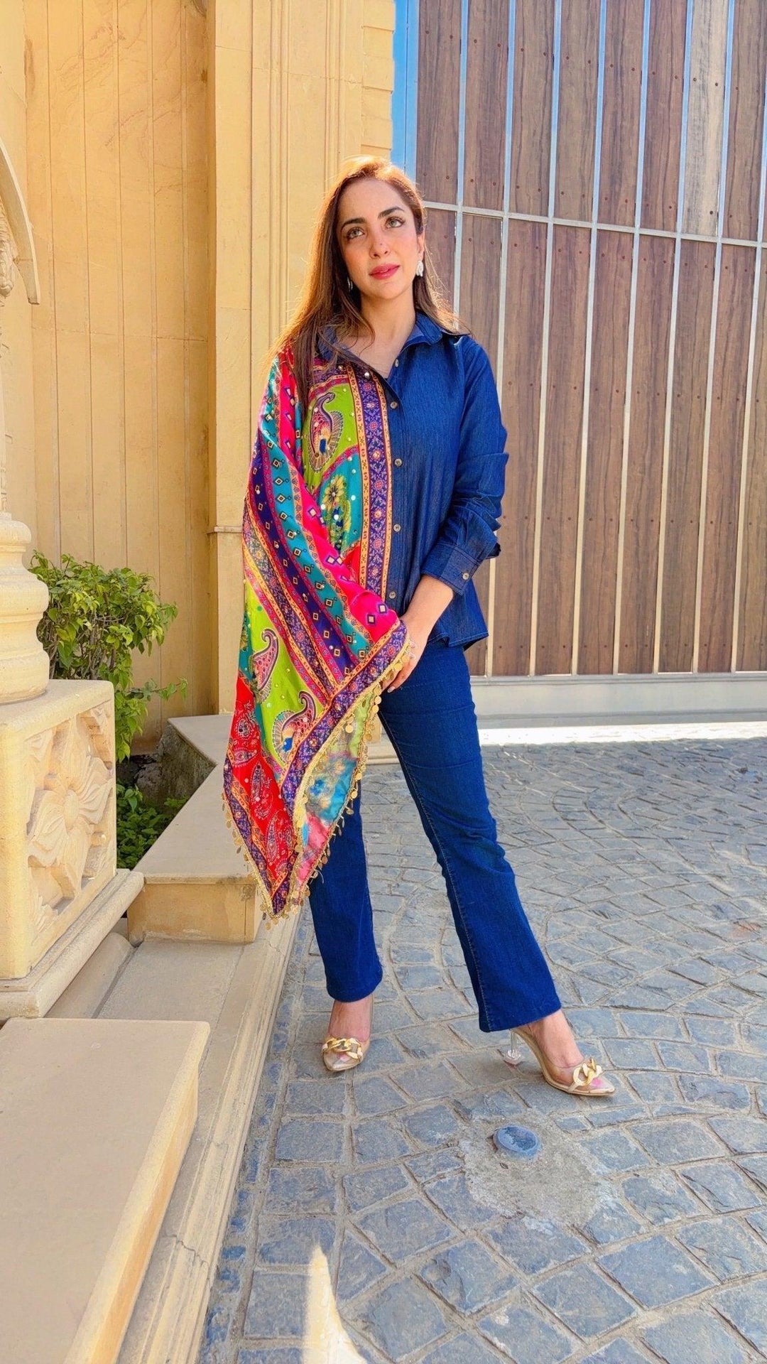 Mirror Print Sleeve Denim Shirt - banjaratrail