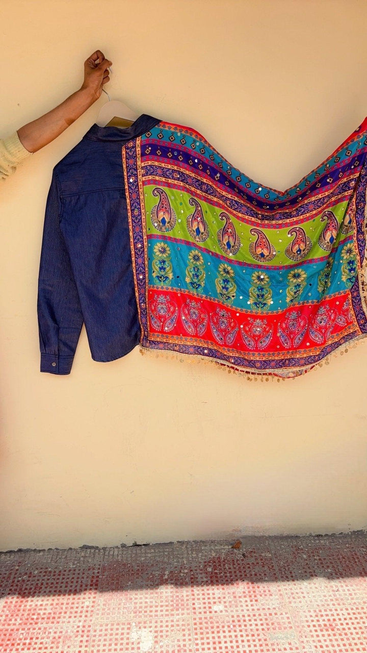 Mirror Print Sleeve Denim Shirt - banjaratrail