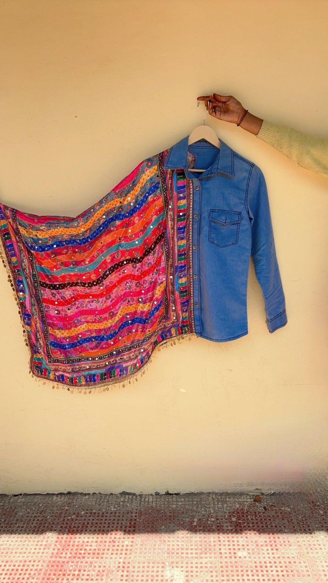 Mirror Print Sleeve Denim Shirt - banjaratrail