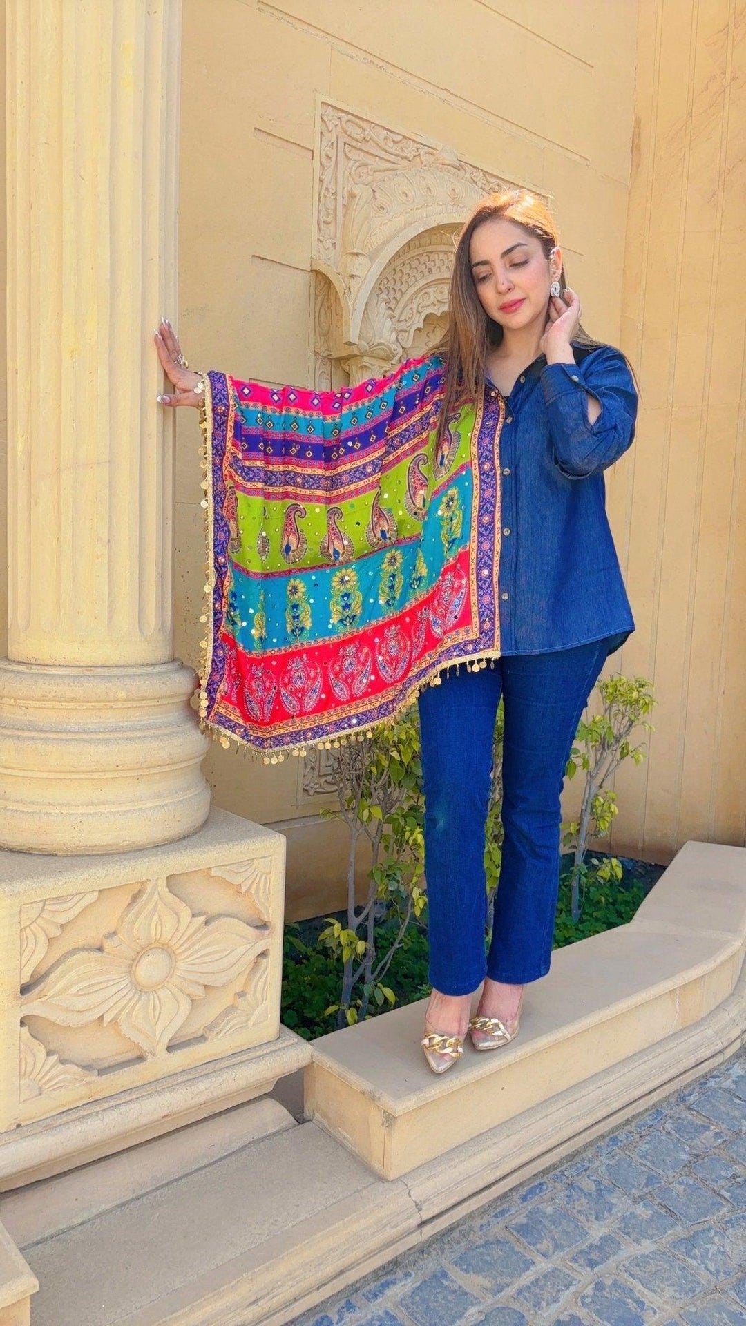 Mirror Print Sleeve Denim Shirt - banjaratrail