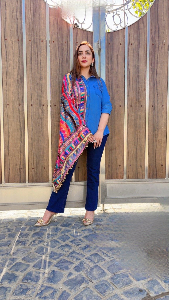 Mirror Print Sleeve Denim Shirt - banjaratrail