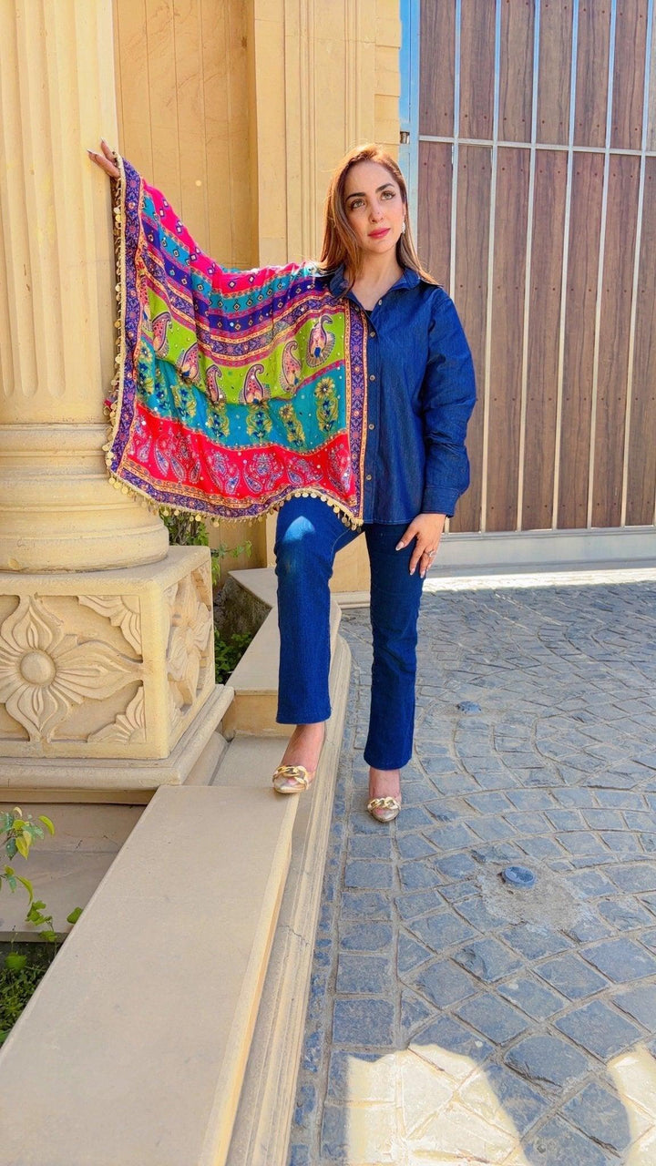Mirror Print Sleeve Denim Shirt - banjaratrail
