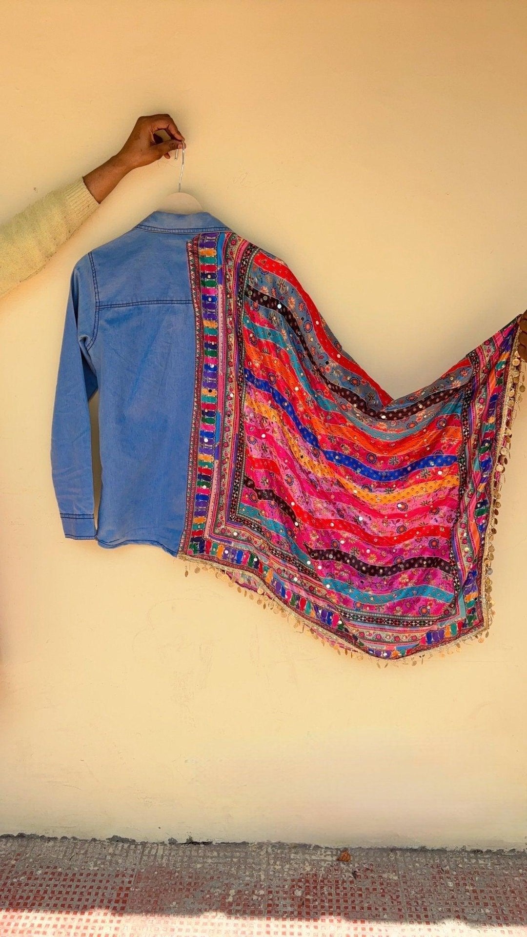 Mirror Print Sleeve Denim Shirt - banjaratrail