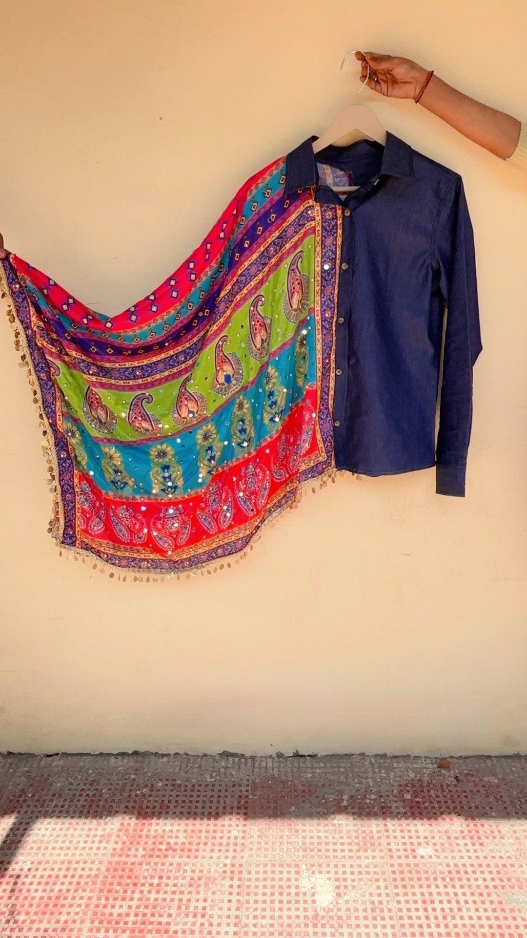 Mirror Print Sleeve Denim Shirt - banjaratrail