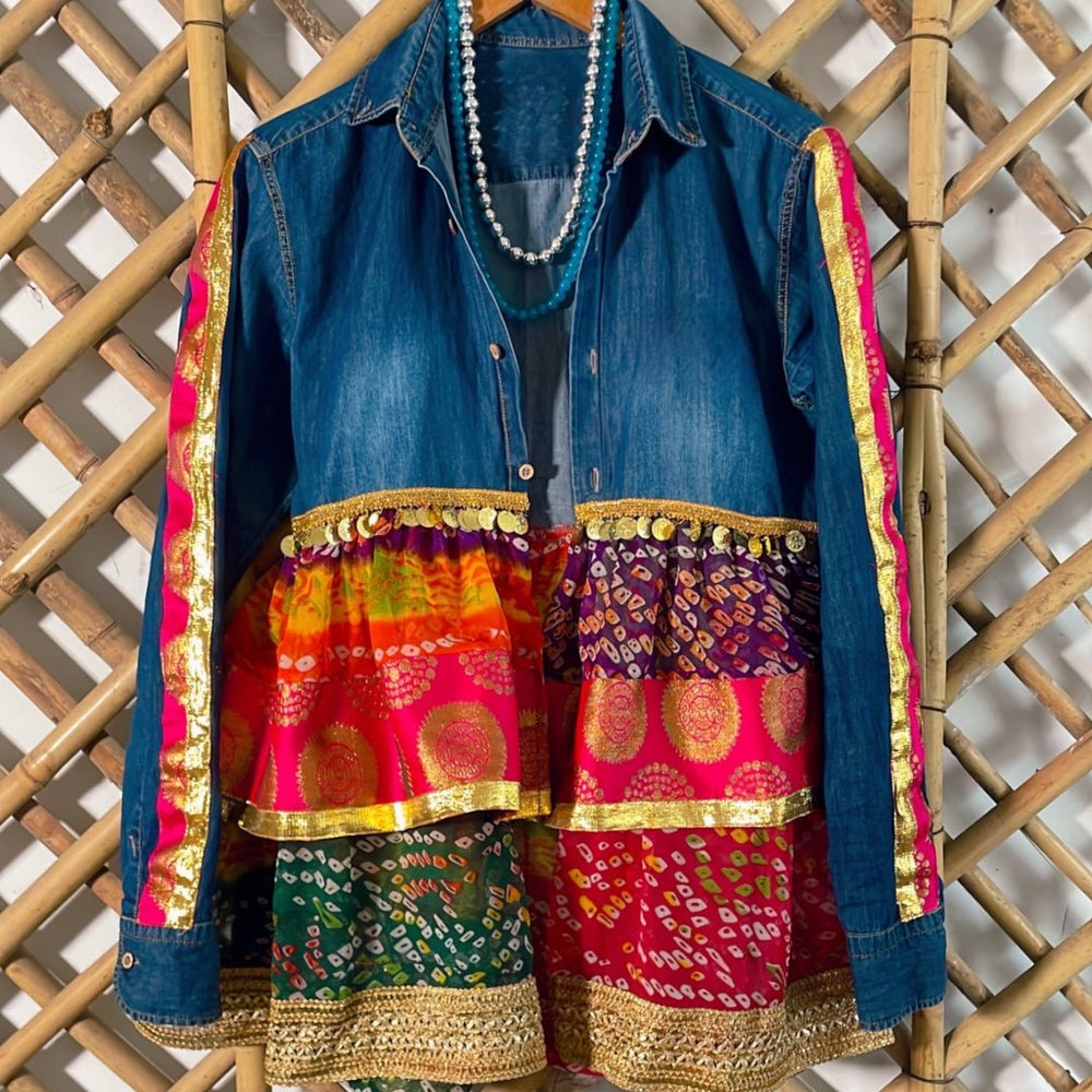 Peplum Bandhini Denim Shirt - banjaratrailPeplum Bandhini Denim ShirtTop56759075
