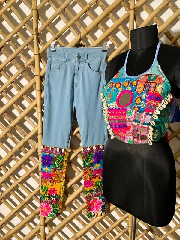 Floral jeans and halter top set