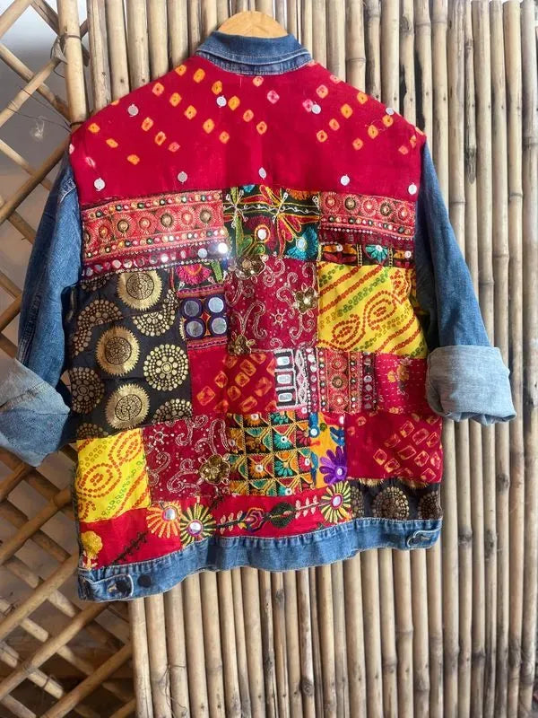 Red multifabric patchwork jacket