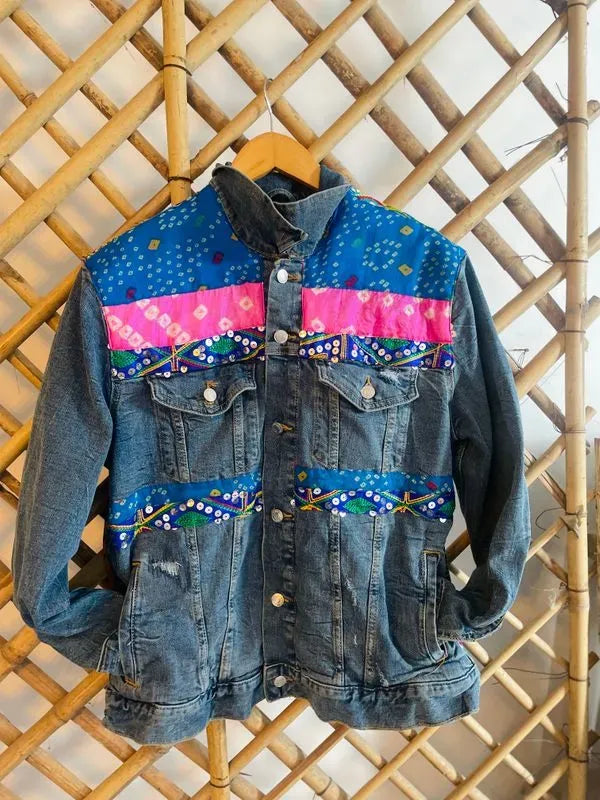 Mirror embellished patchwork jacket