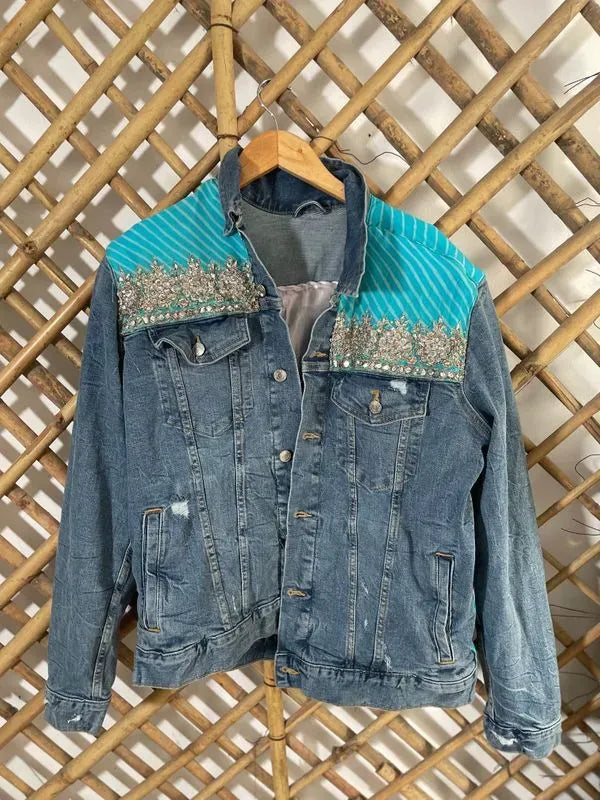 Blue and silver patchwork jacket