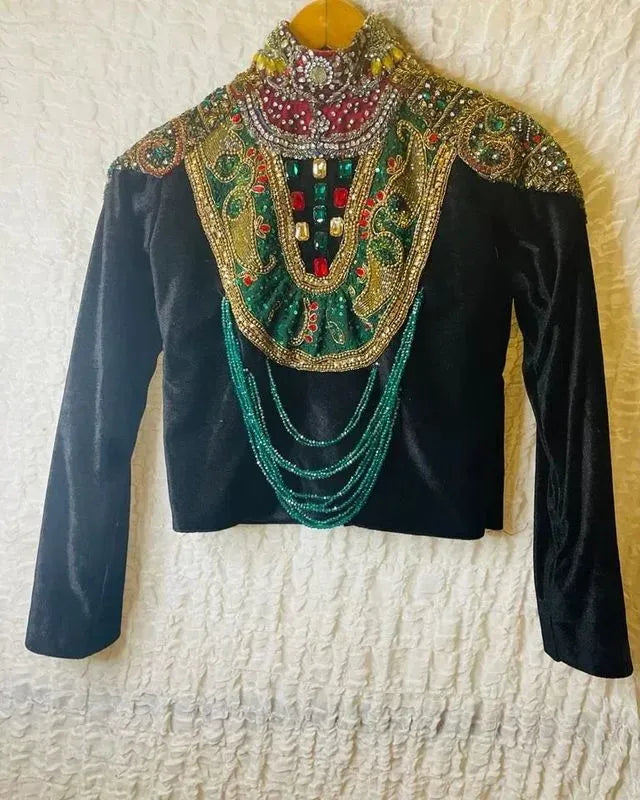 Velvet embellished top with chains