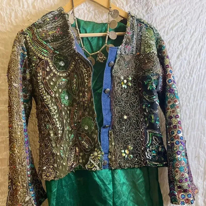 Green embellished jacket