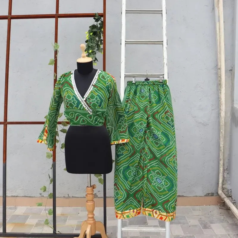 Green tie knot and palazzo set