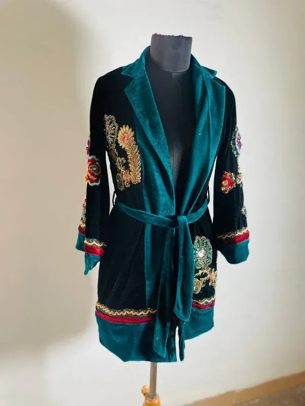 Velvet embellished robe shrug