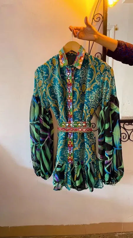 Floral boho dress with belt