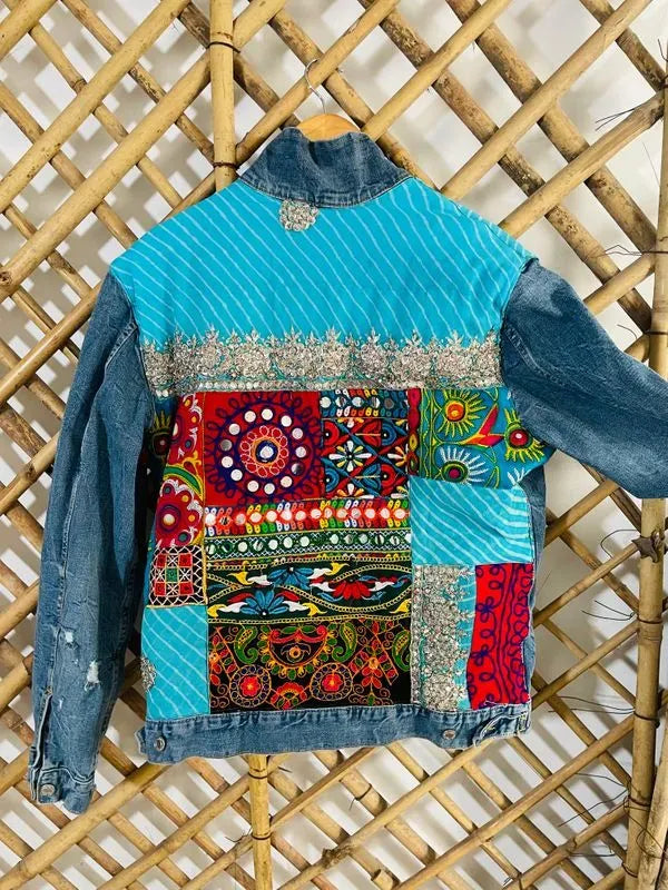 Blue and silver patchwork jacket