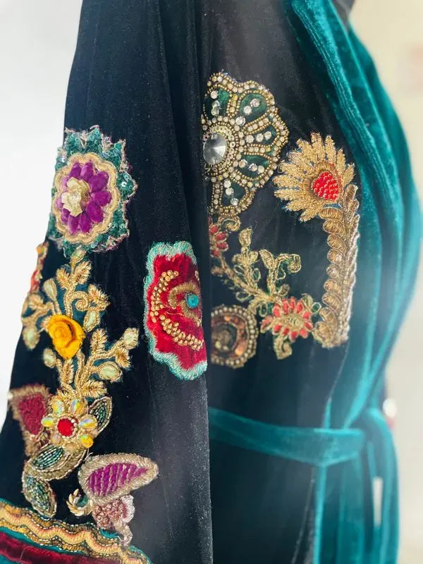 Velvet embellished robe shrug