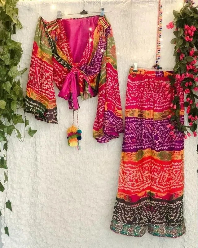 Bandhani multicoloured knot top and palazzo set