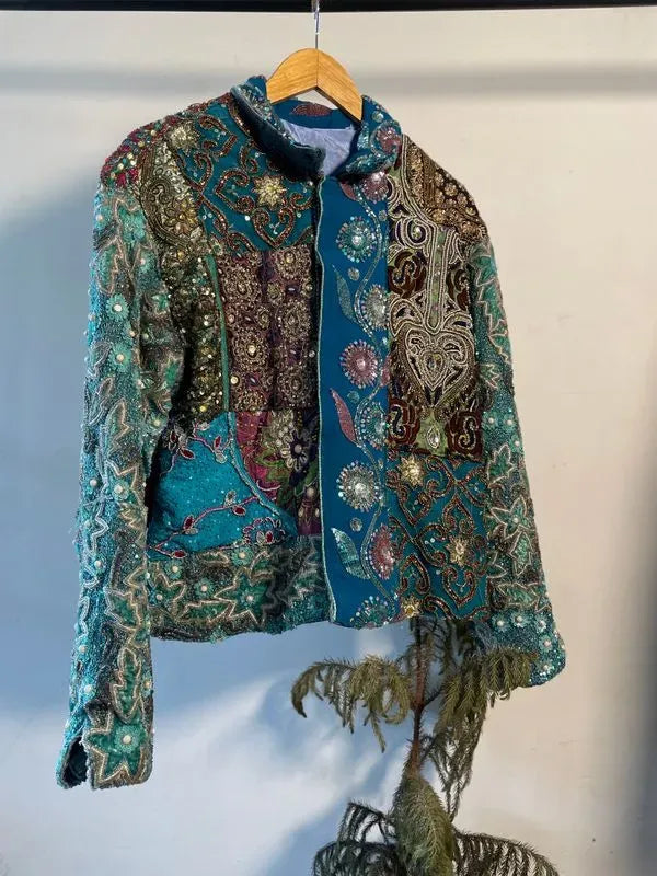 Blue embellished handcrafted jacket
