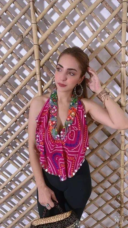 Pink halter cowl neck top - banjaratrail