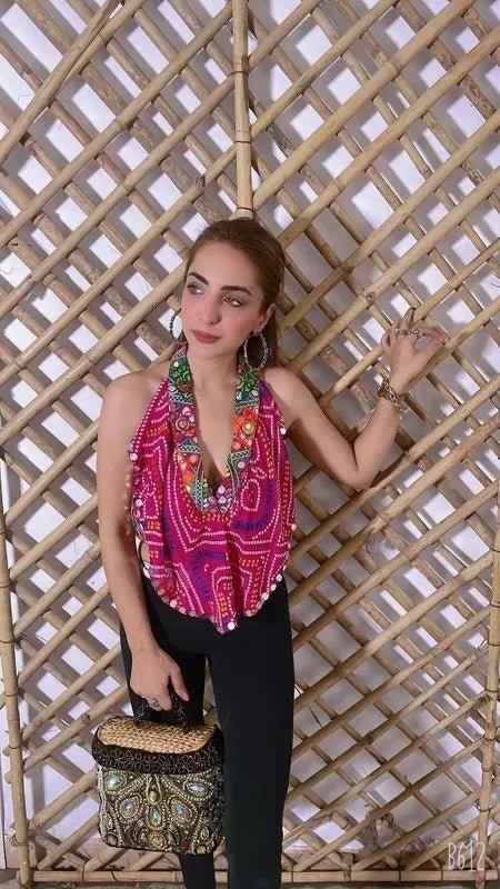 Pink halter cowl neck top - banjaratrail