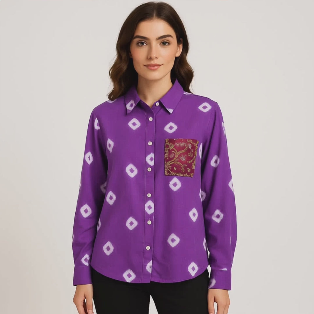 Cotton Bandhini Embellished Shirt