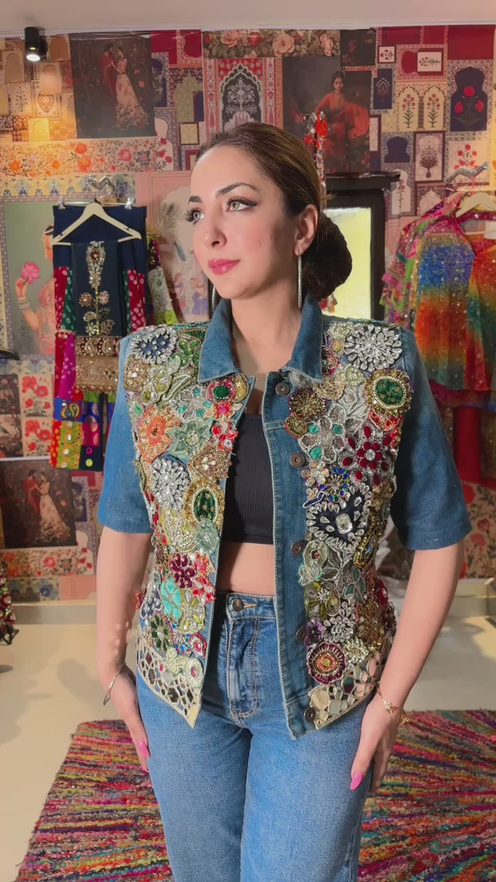 Bejewelled Handcrafted Denim Jacket