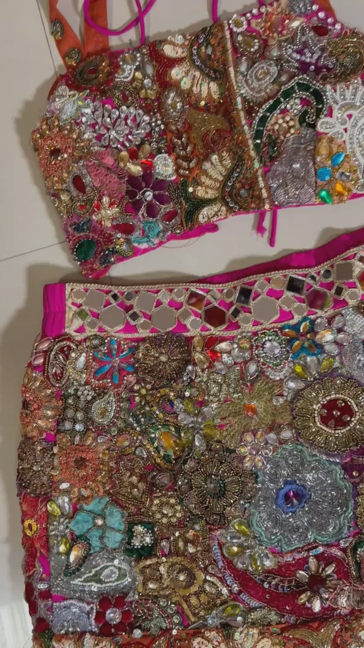 Hand-Embroidered Mirror & Sequin Bustier with Mini Skirt Set