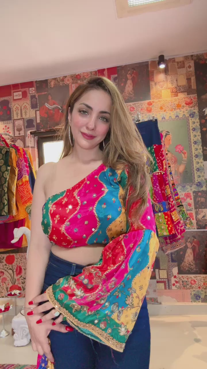 One-Shoulder Boho Top with Detachable Sleeves
