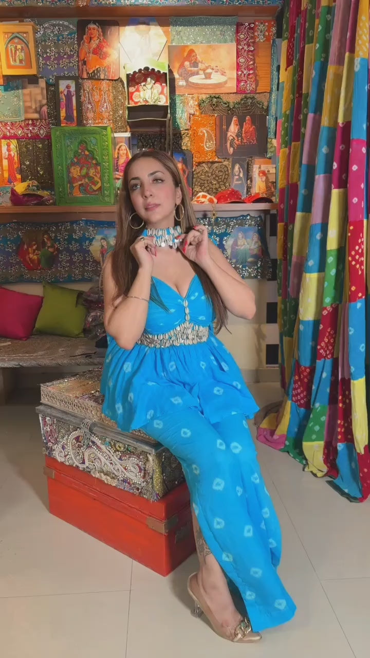 Aqua Shell Embellished Bandhani Co-ord Set