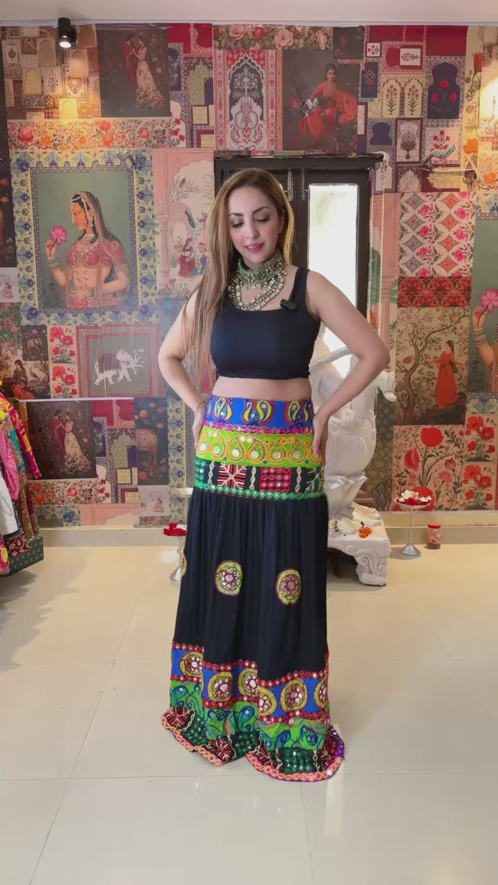 Handcrafted Banjara Embroidered black skirt