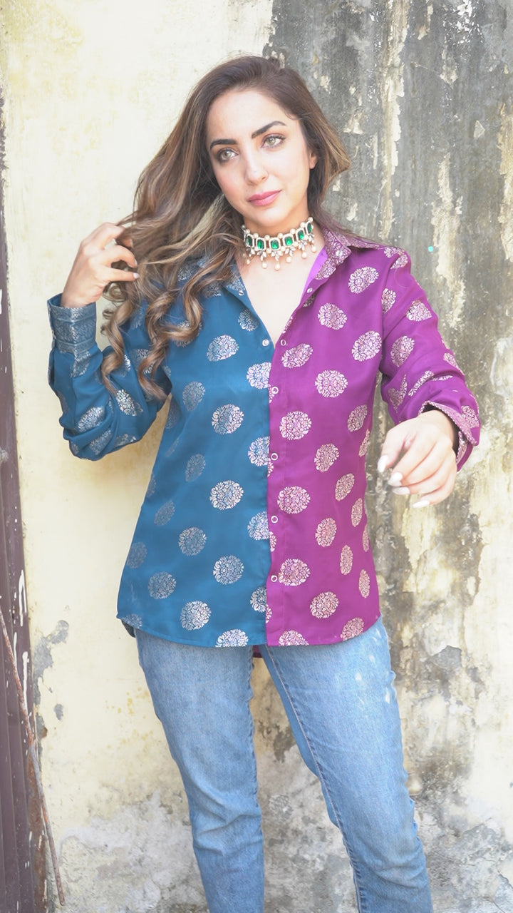 ‘Tehzeeb’-Banarasi Foil Print Shirt