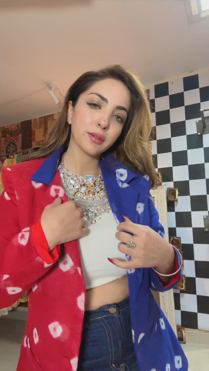 Dual-Tone  Red & Indigo Bandhani Statement Blazer